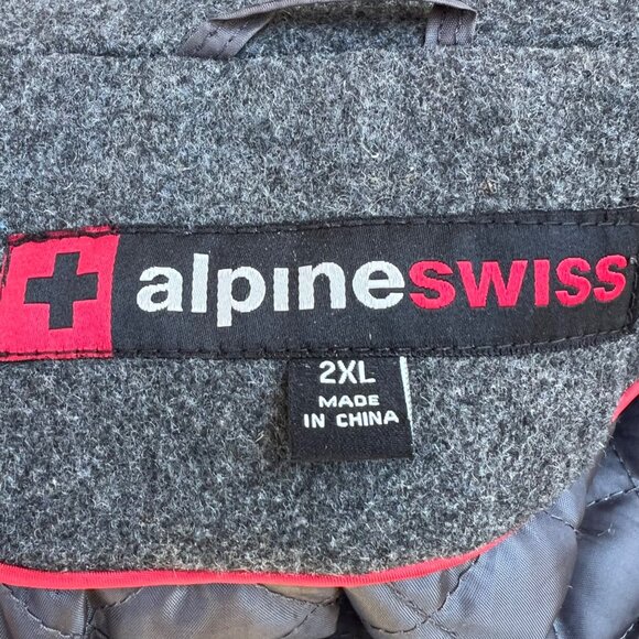 Alpine‎ Swiss Womens Gray Wool Blend Coat Double Breasted Long Overcoat 2XL - Picture 6 of 9